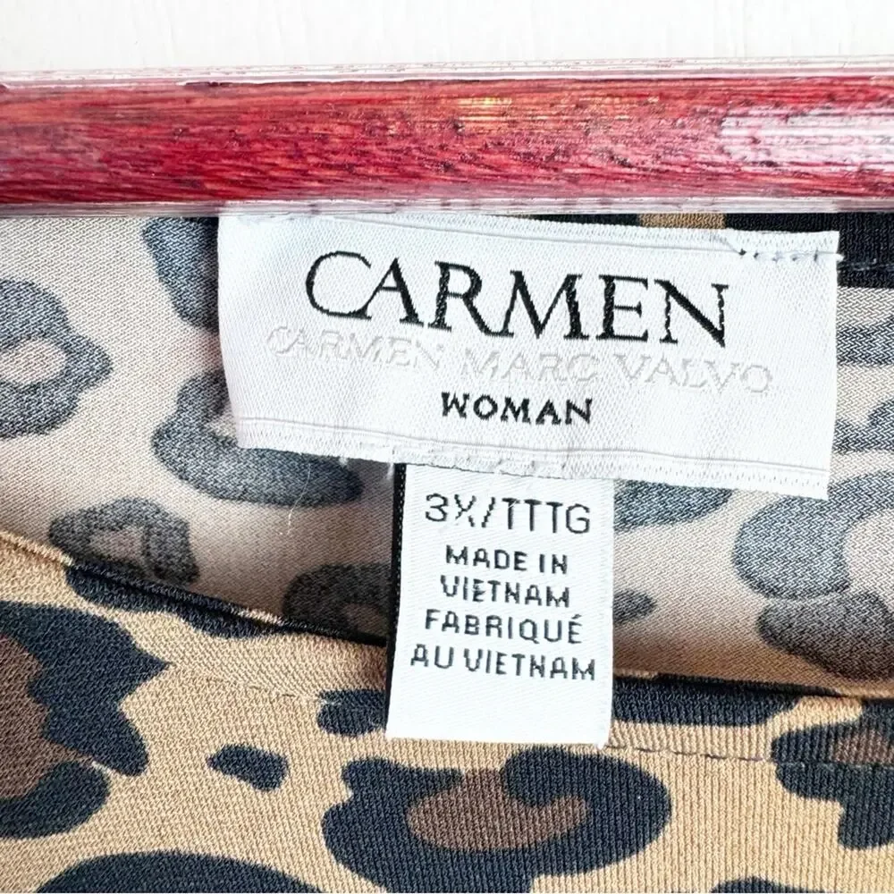 Carmen Marc Valvo Leopard Print 3/4 Sleeve Popover Blouse Women’s Size 3X - Picture 5 of 13